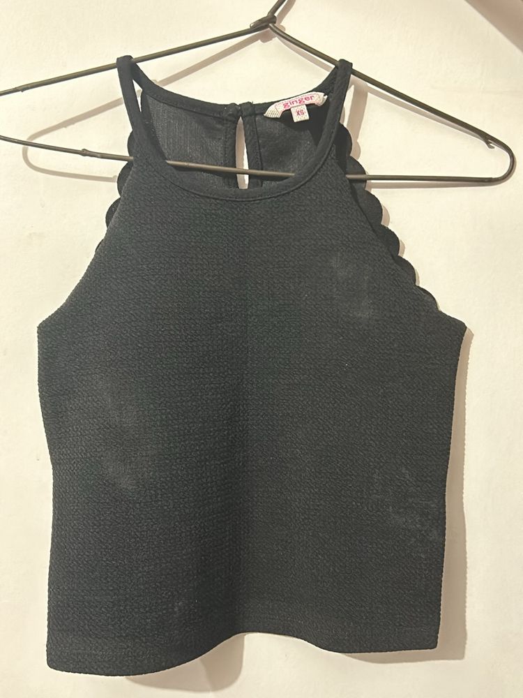 Black Crop Top With Scallops