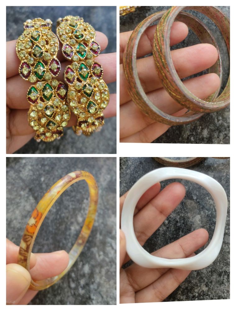 Gold Bangles Pair, And Plastic Bangle