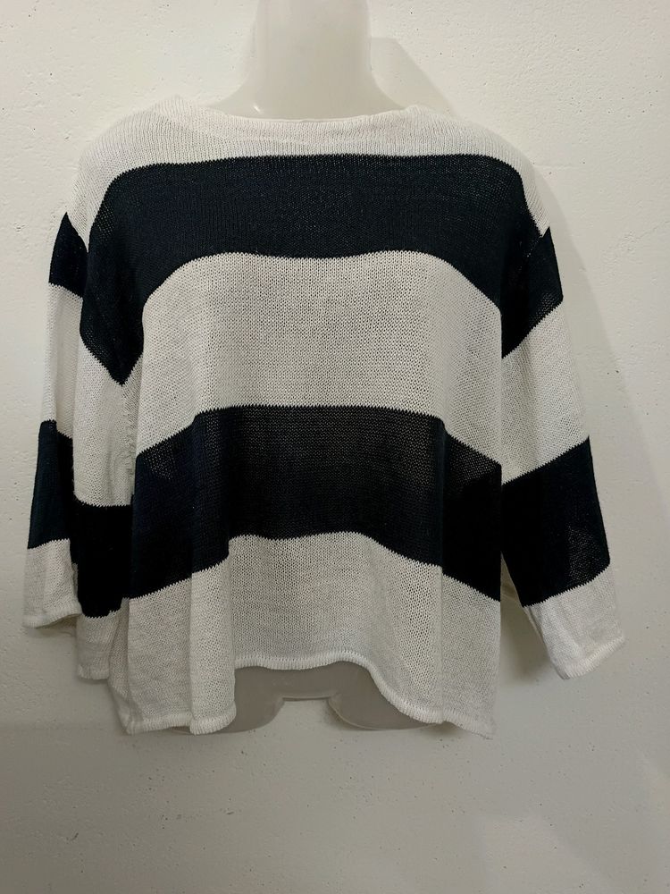 Korean Striped Crop Sweater