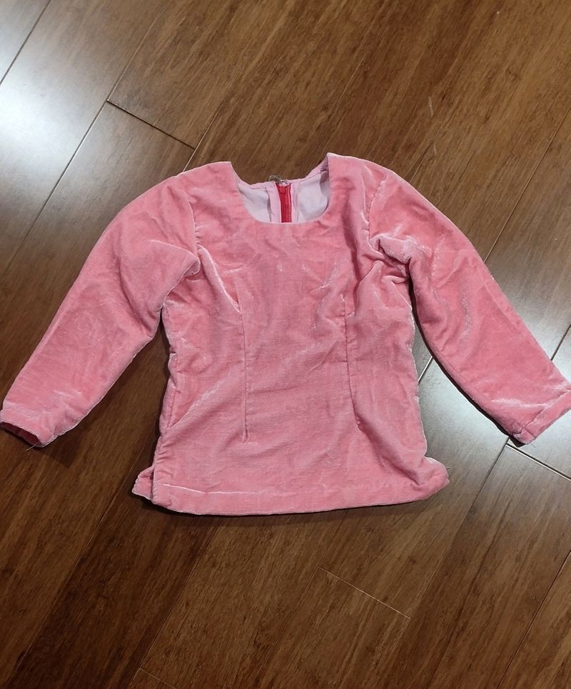 Pink Velvet Blouse For Girls