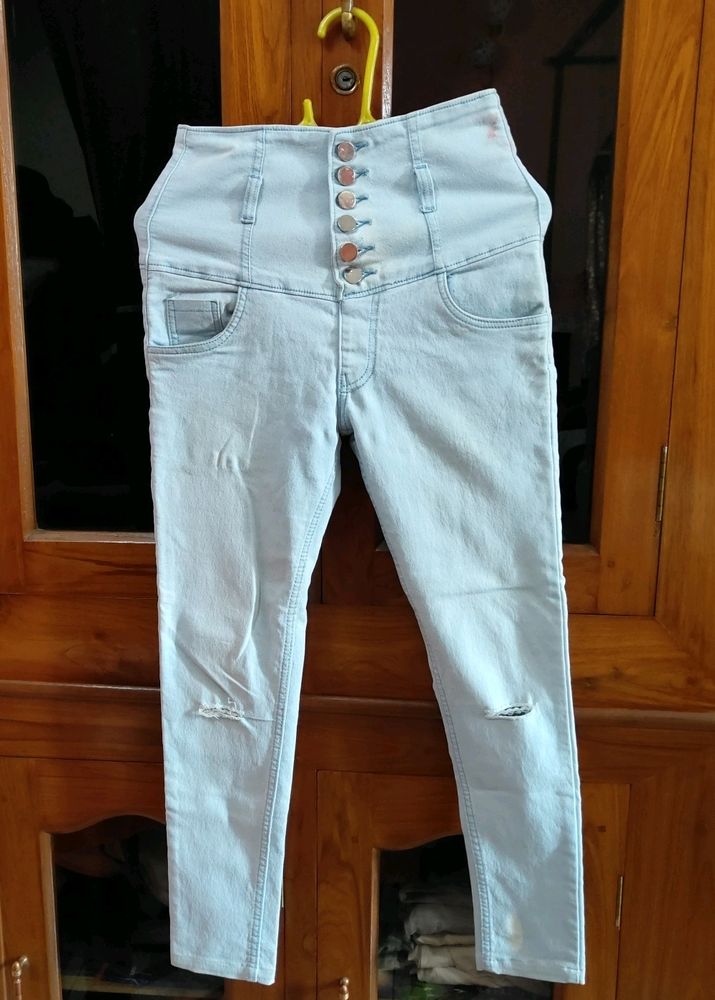 Ice Blue Coloured Skinny Ankle Length Jeans