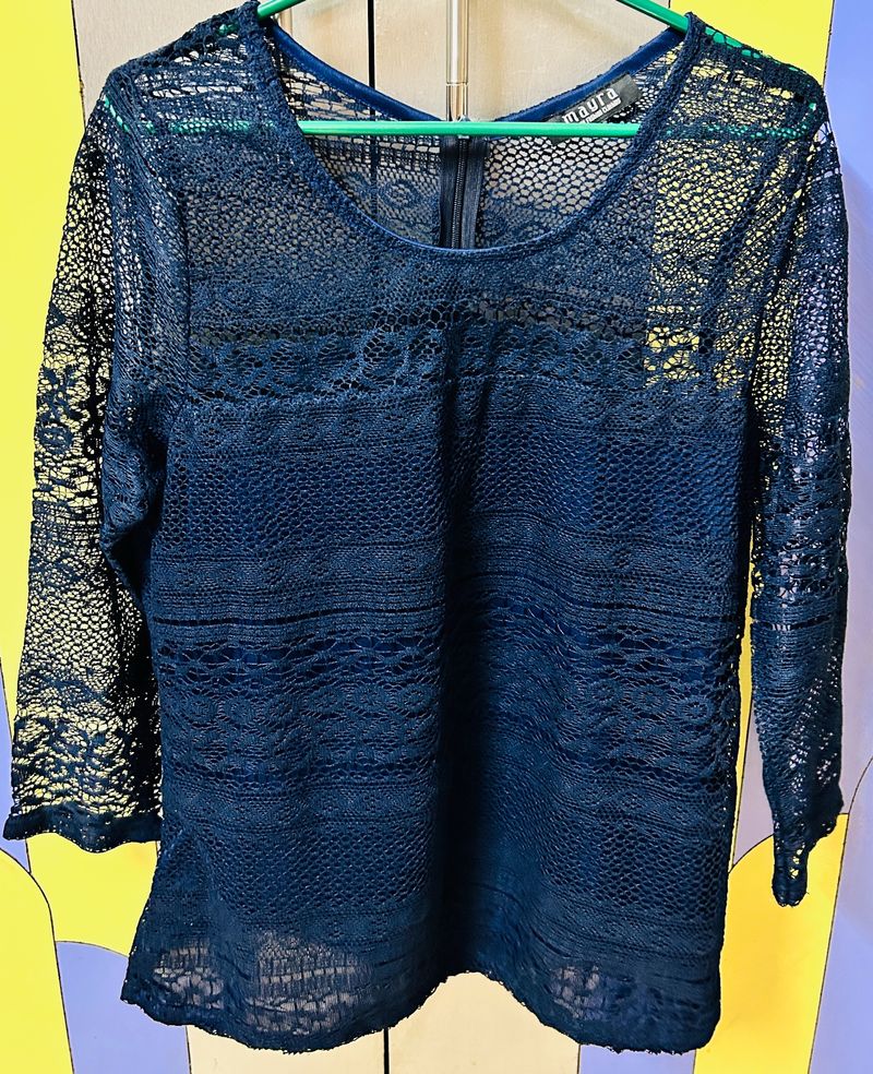 Navy Blue Net Top