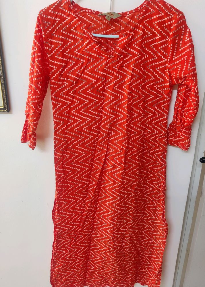 Orange Bandhini Print Kurti