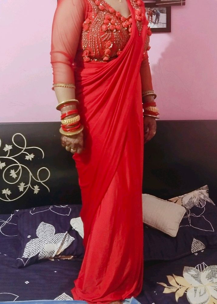 Karwachauth red color ready to wear saree for sell