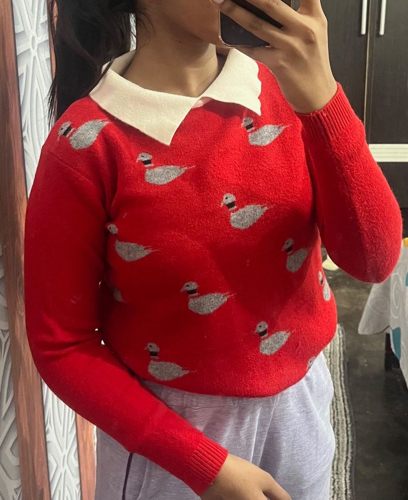 Red Swans Collar Sweater