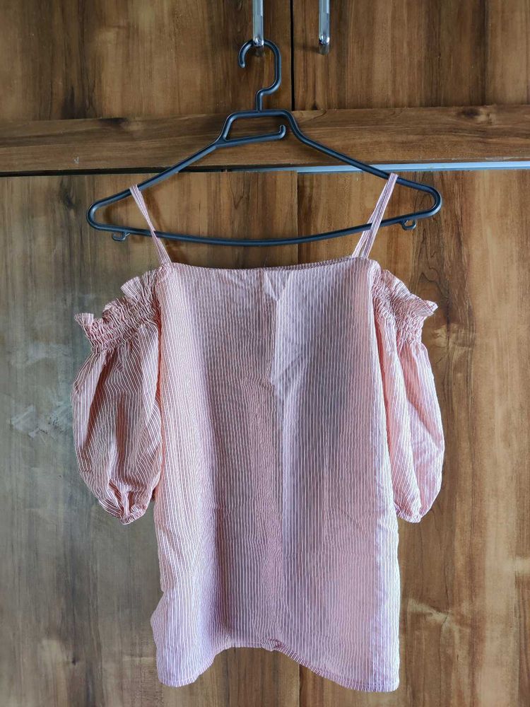 Cute Peach Colored Striped Singlet Top