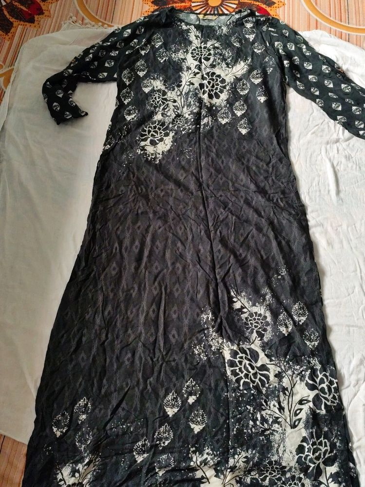 Long Ankle Length Kurti - Charcoal Color