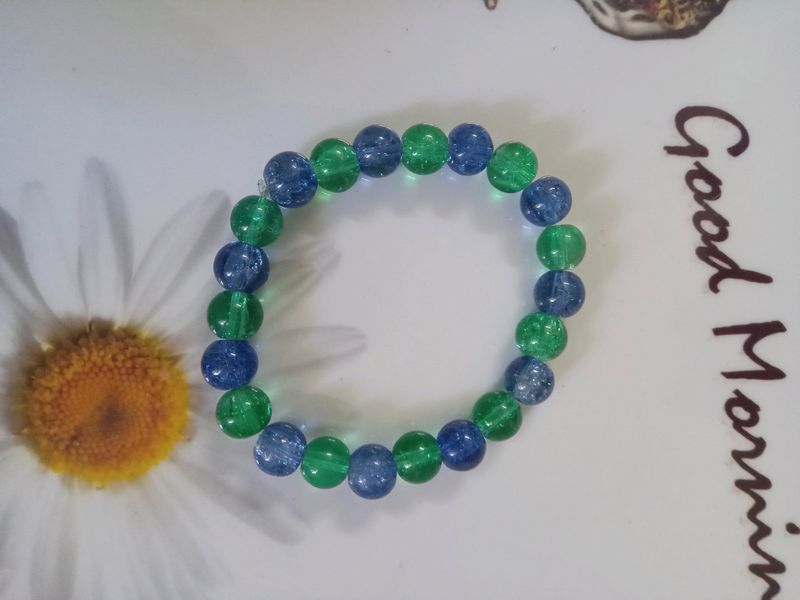 BLUE AND GREEN CRACKEL BEADS BRACELET 💙💚