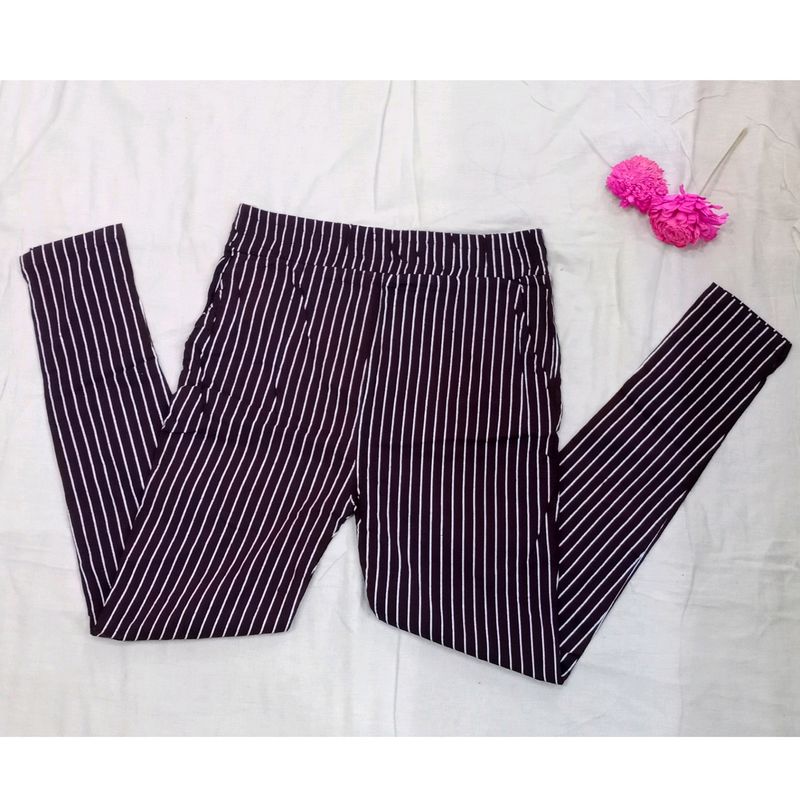 Printed White Striped Brown Pants (Women) #STUDIO