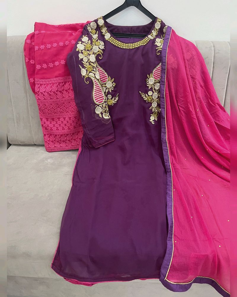 PINK & PURPLE KURTA PLAZZO & DUPATTA