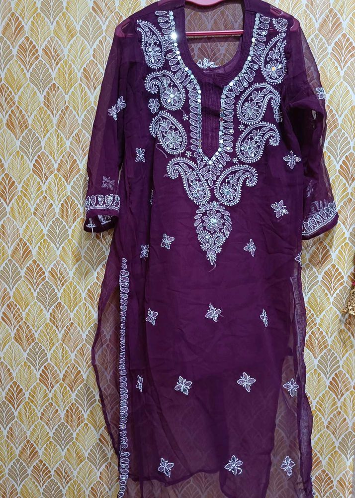 Ethnic Chikankari Purple Kurta