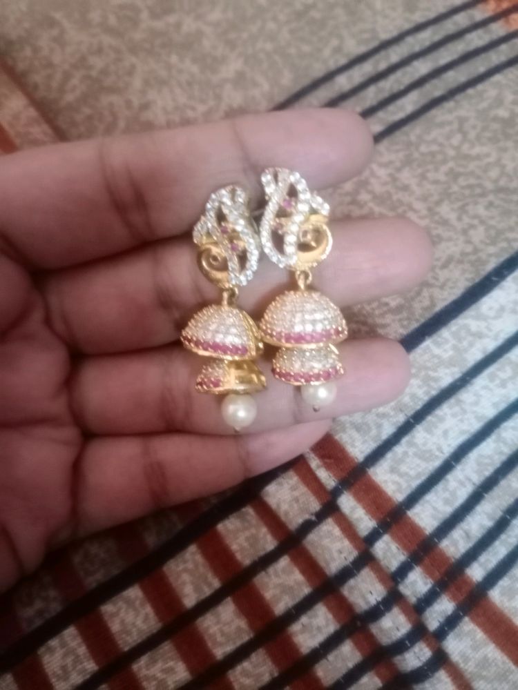 CZ Jhumkas With Mangteeka