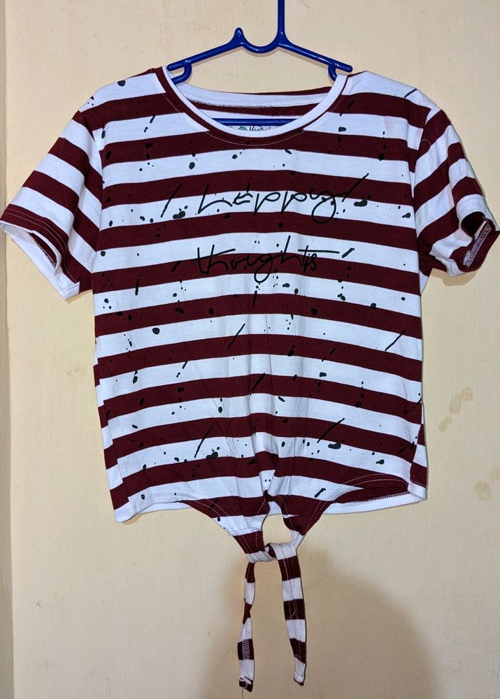 White And Maroon Striped Top