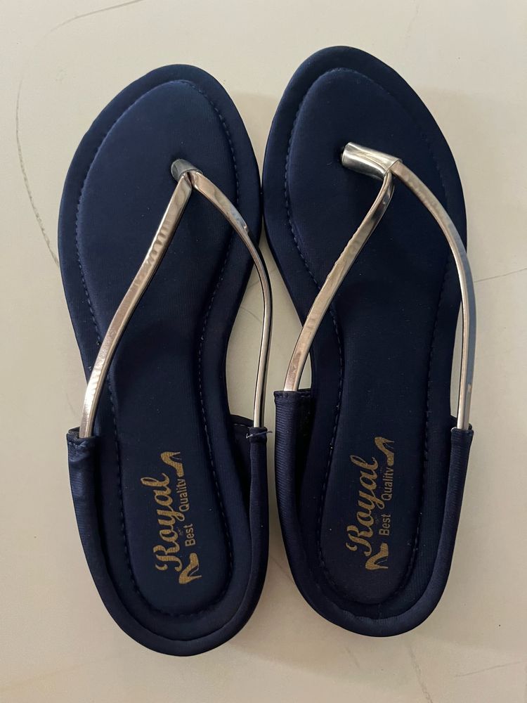 Velvet Navy Blue Slippers..