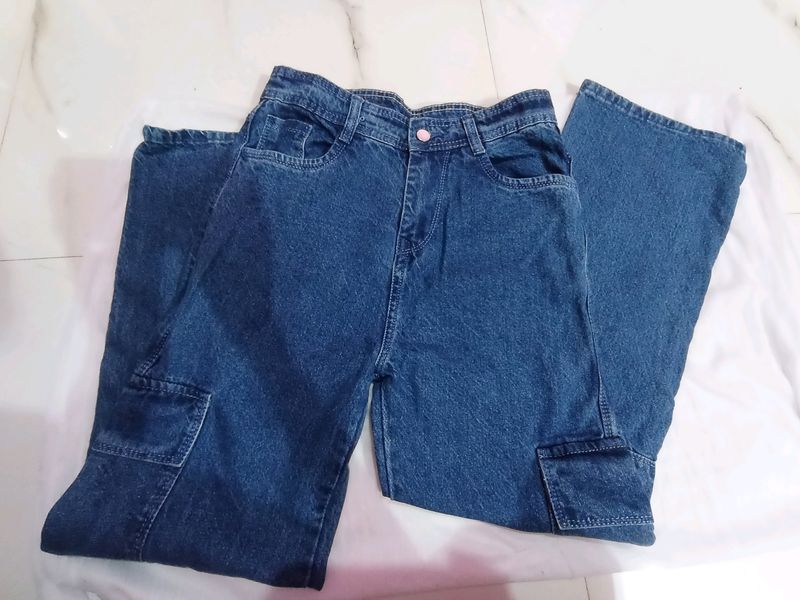 High Waist Cargo Denim Jeans