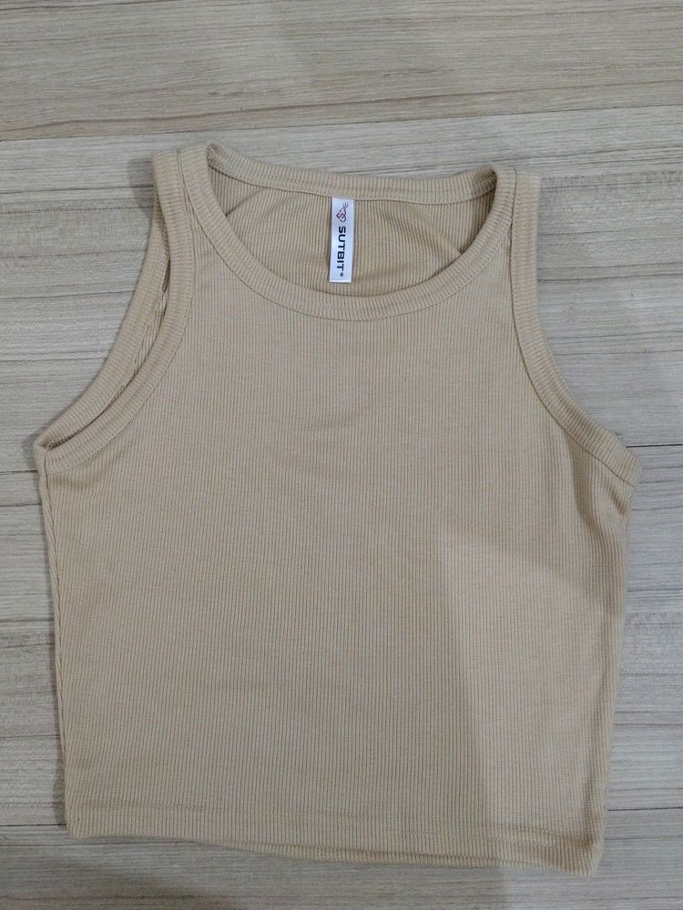 Beige Crop Tank Top