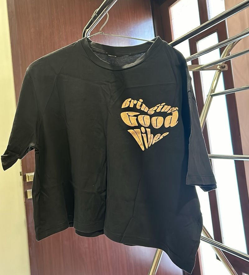 H&M Black Cotton Tshirt