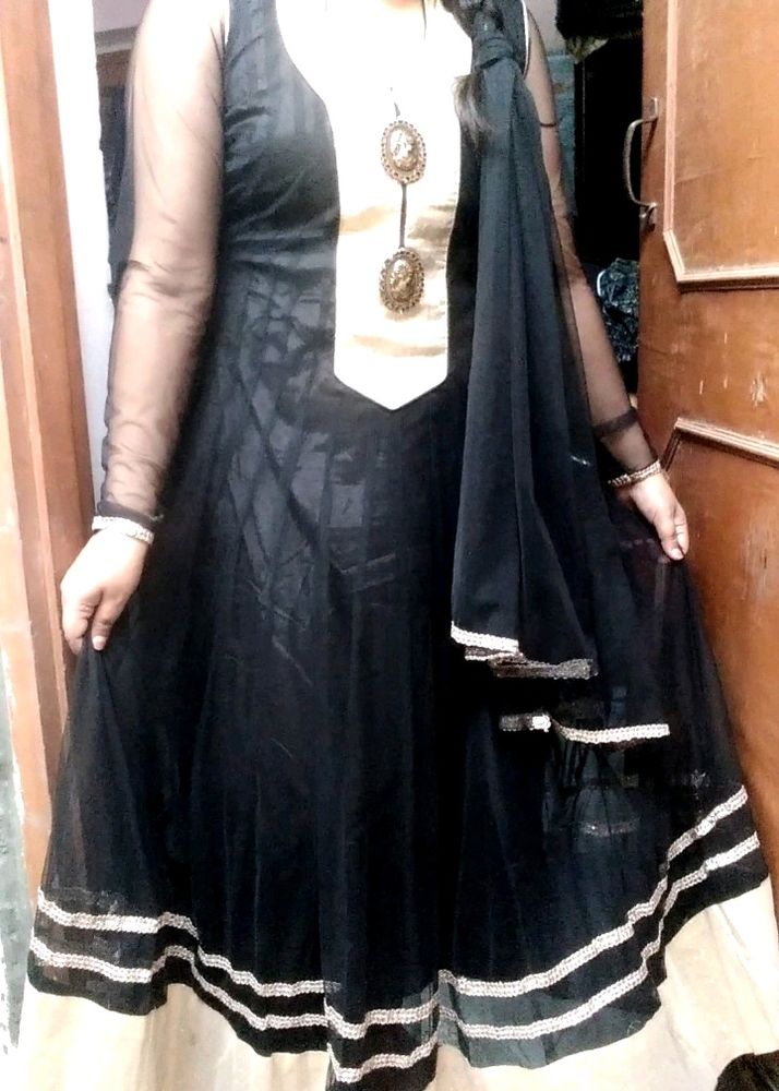 One Tym Used Black Anarkali Suit Set