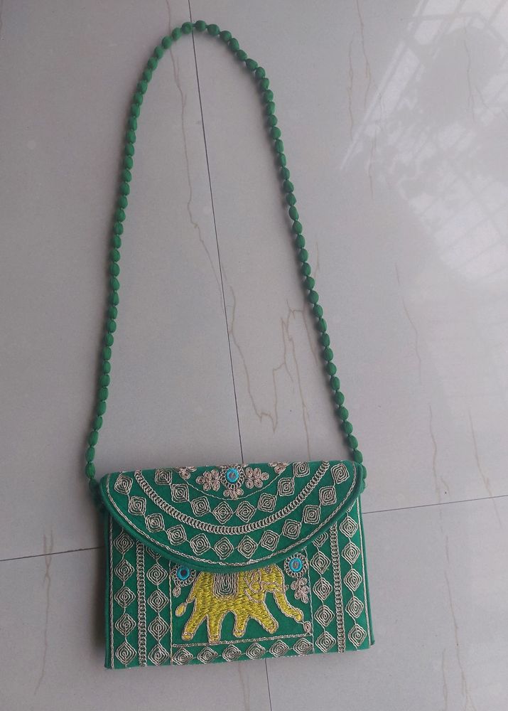 Green Ethnic Sling Bag