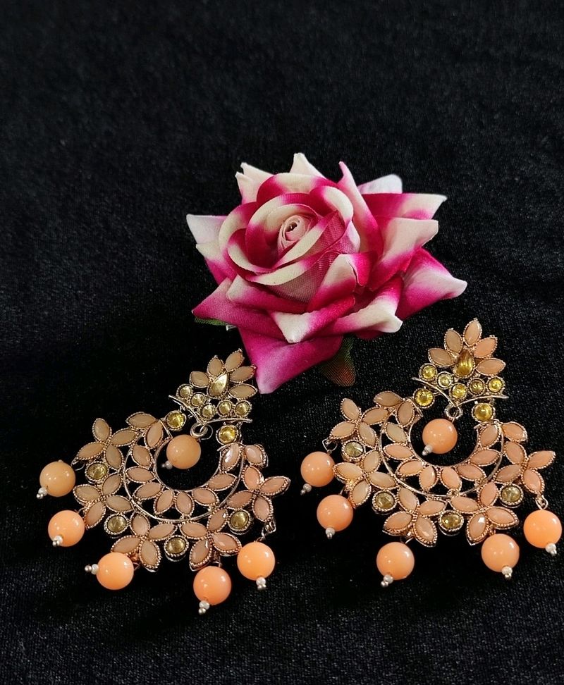 PEACH KUNDAN NAVRATRI EARRINGS