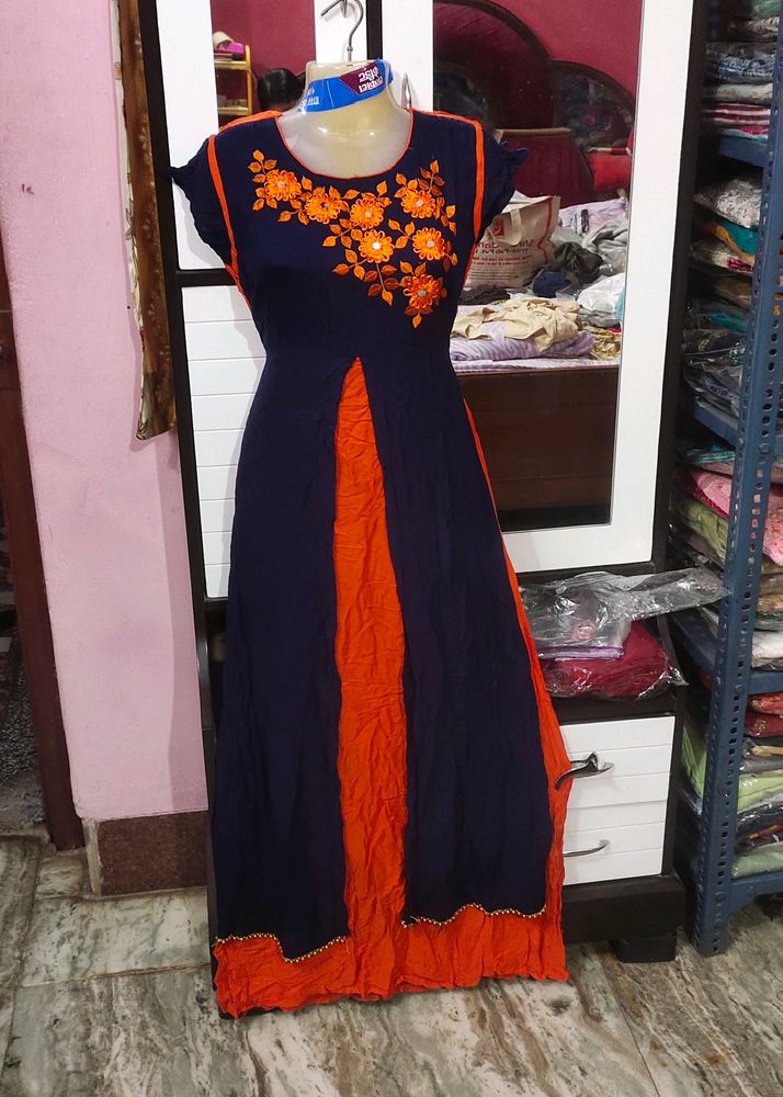 😍Beautiful Embroidered Floor Length Gown Kurti🥰