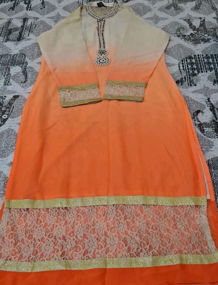 Very Beautiful Long Kurta With Cream Orange Colour