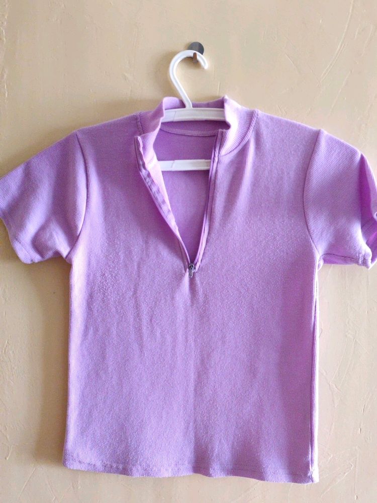 Cute Lavendar Zip-up Fitted Top