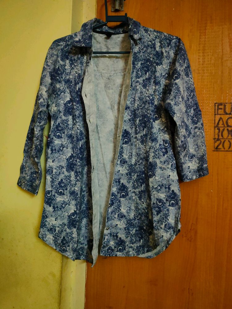 Flower printed blue shirt