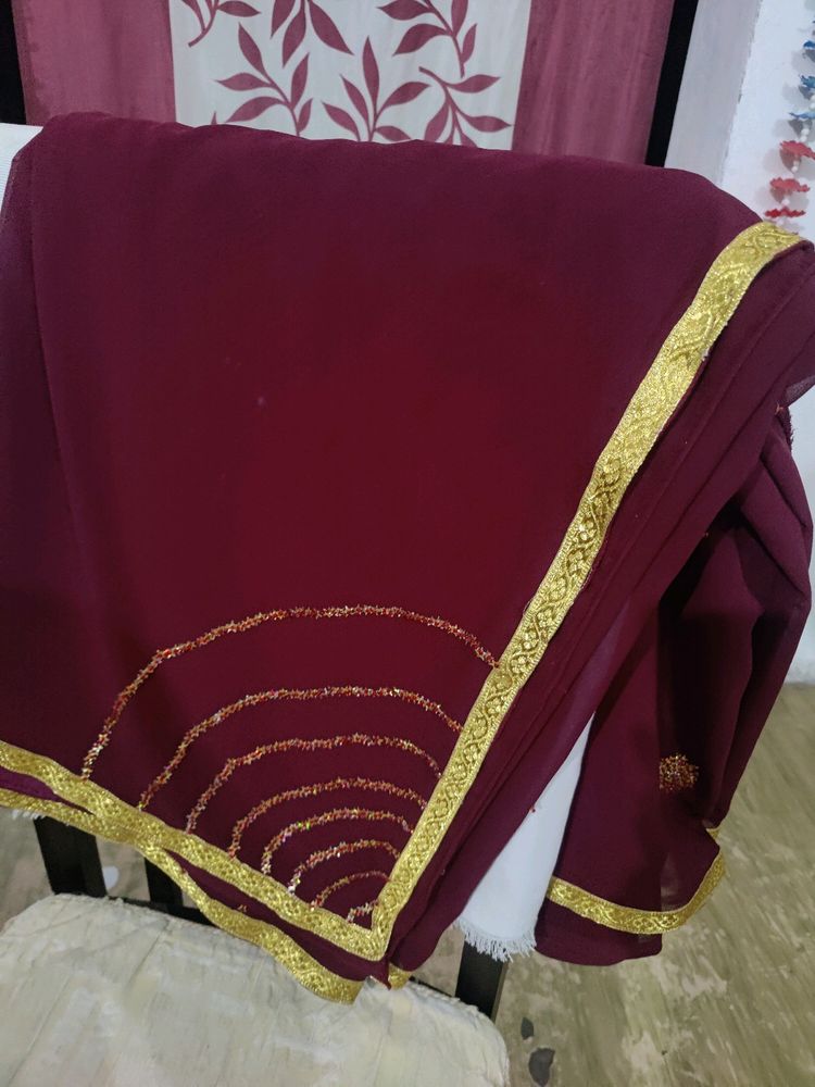 Organza Maroon Saree With Self Embroidery 🪡