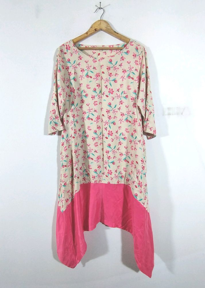 White And Pink Printed Kurta (Women's)