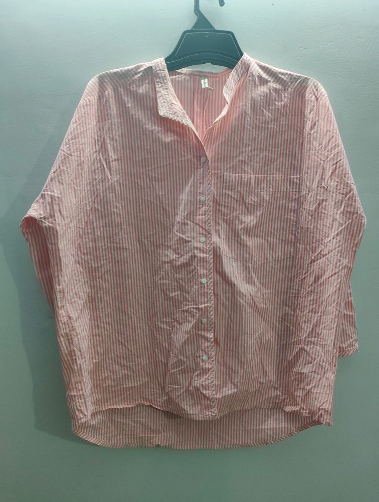 Fine Cotton Pink-White Shirt For Women