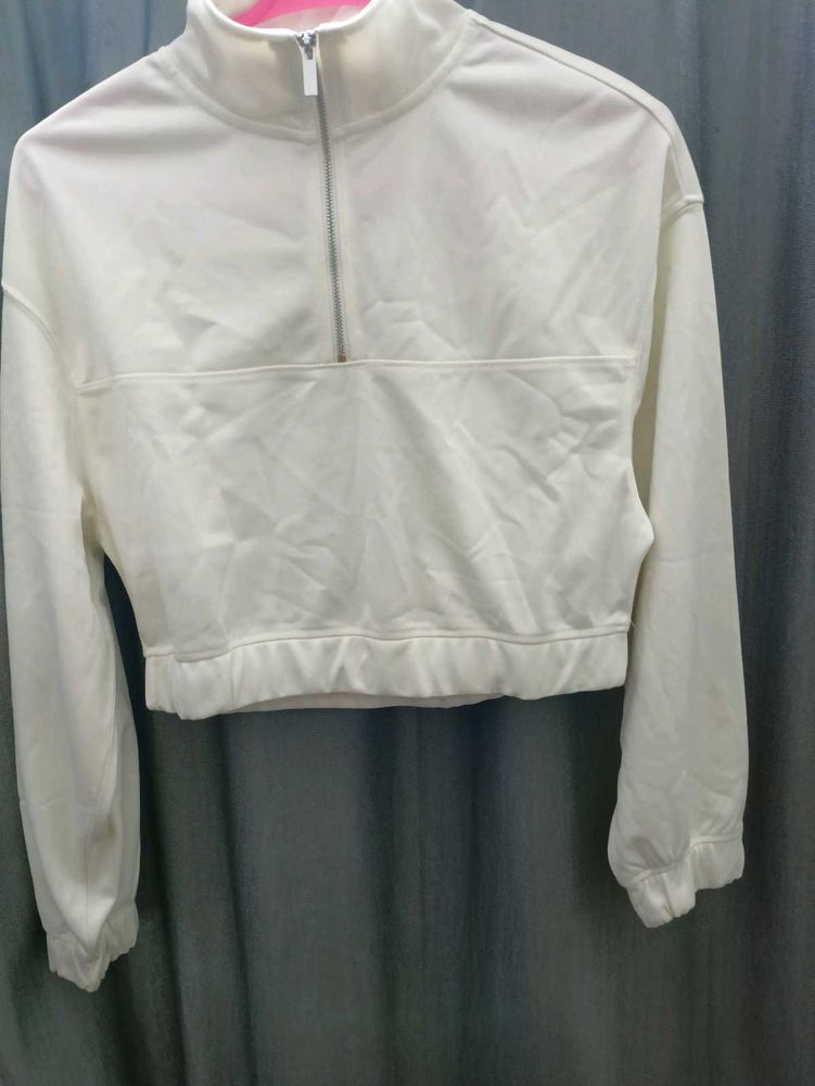 H&M Women White Solid Sports Sweatshirt