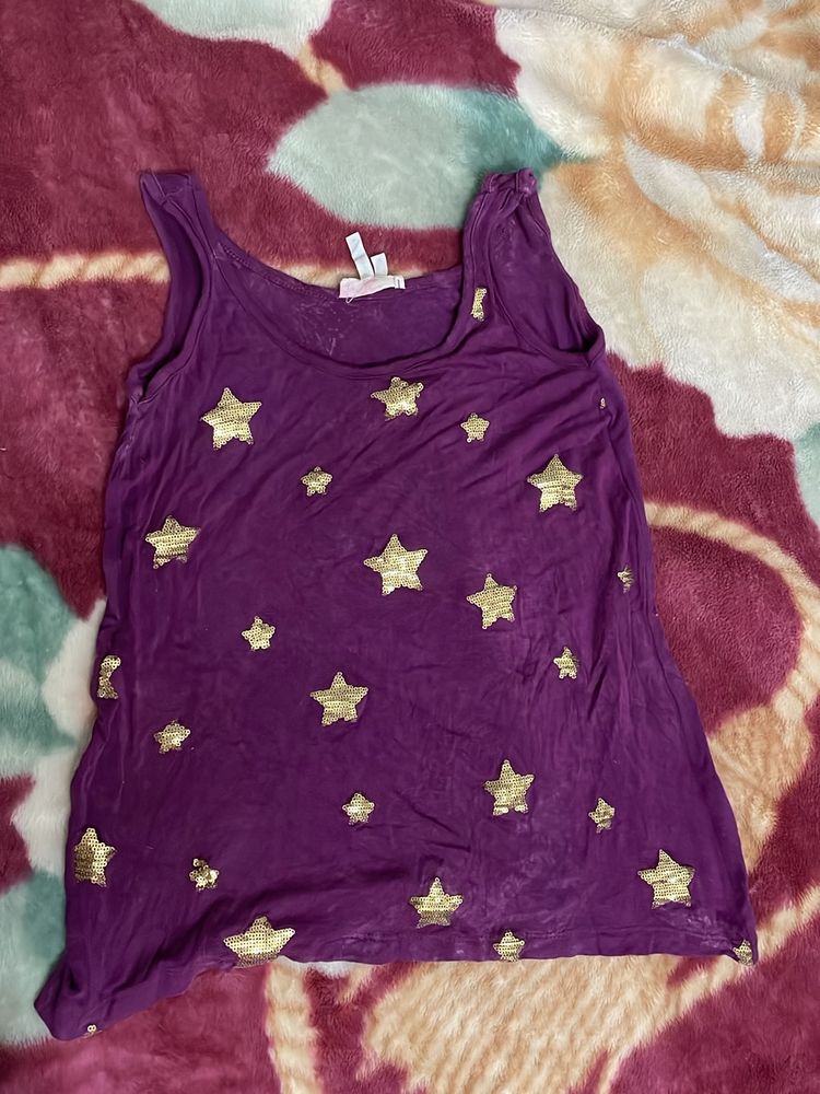 Purple Sequence Star Tank Top