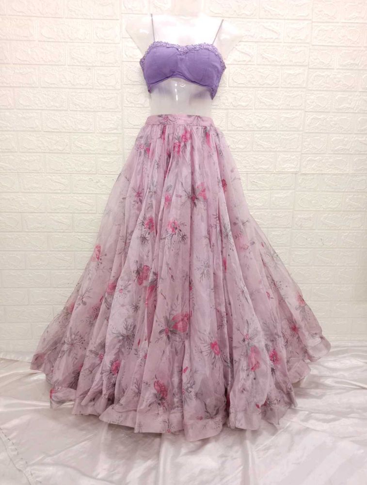 Lavender Lehengacholi With Organza Lehenga