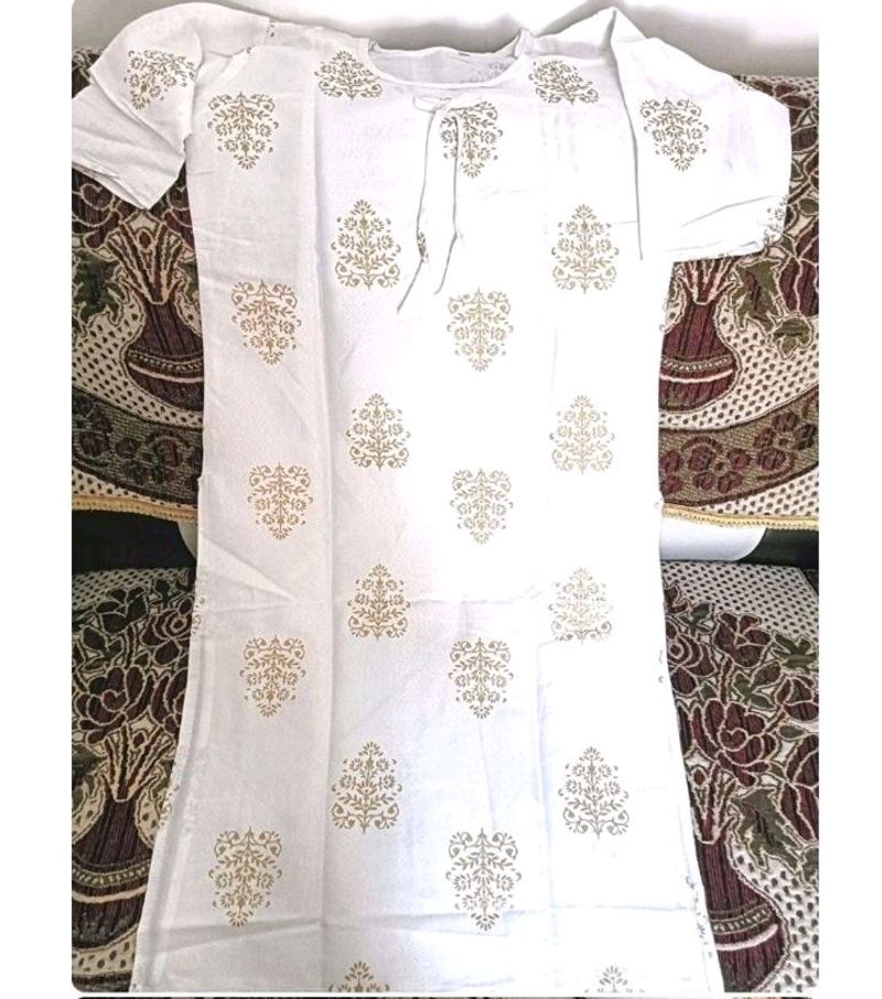 New White Kurti With Golden Patterns