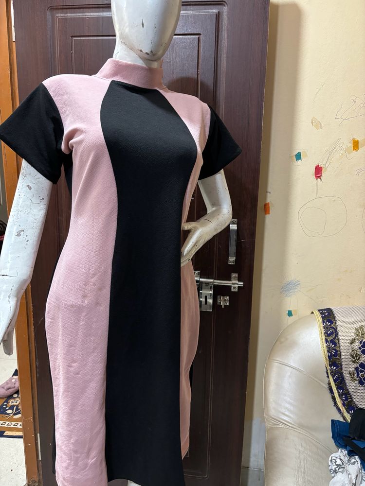 Pink And Black Colour Dress