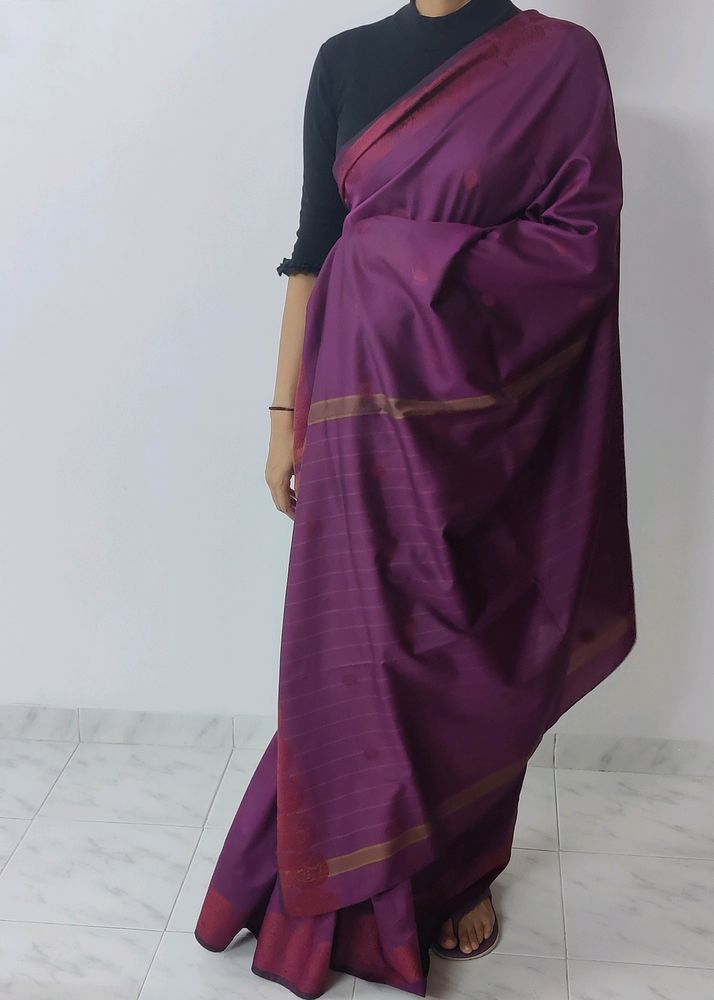 Purple Self Embroidery Saree