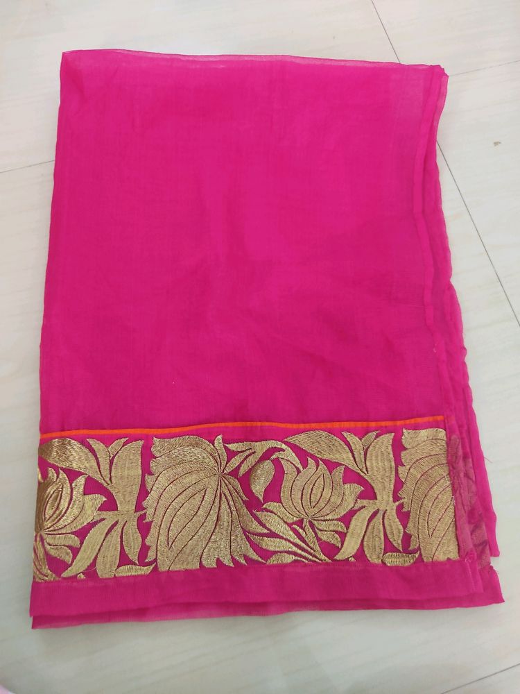 Gold Embroidery Pink Dupatta