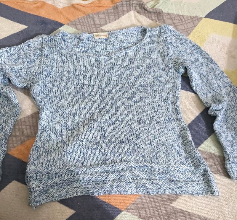 Blue Handwoven Crop Sweater