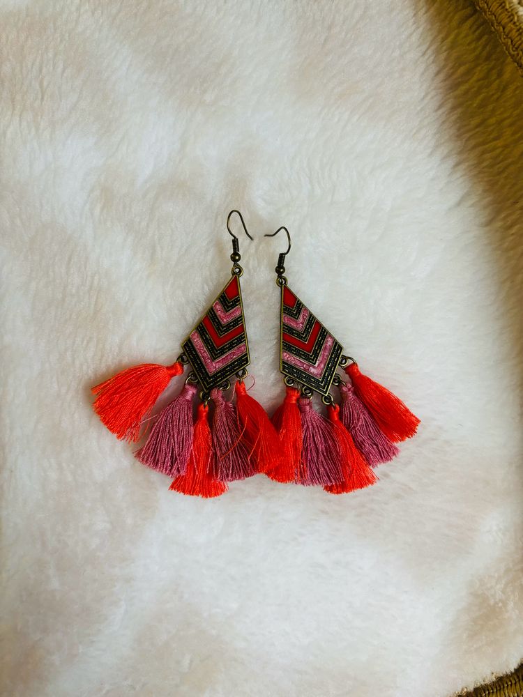 Pink Tassels Bohemian Earings