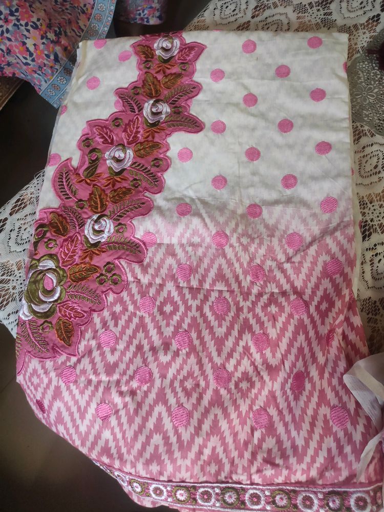 Pink White Dress Material