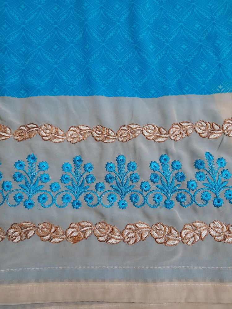 Blue Embroidery Work Saree with Blouse