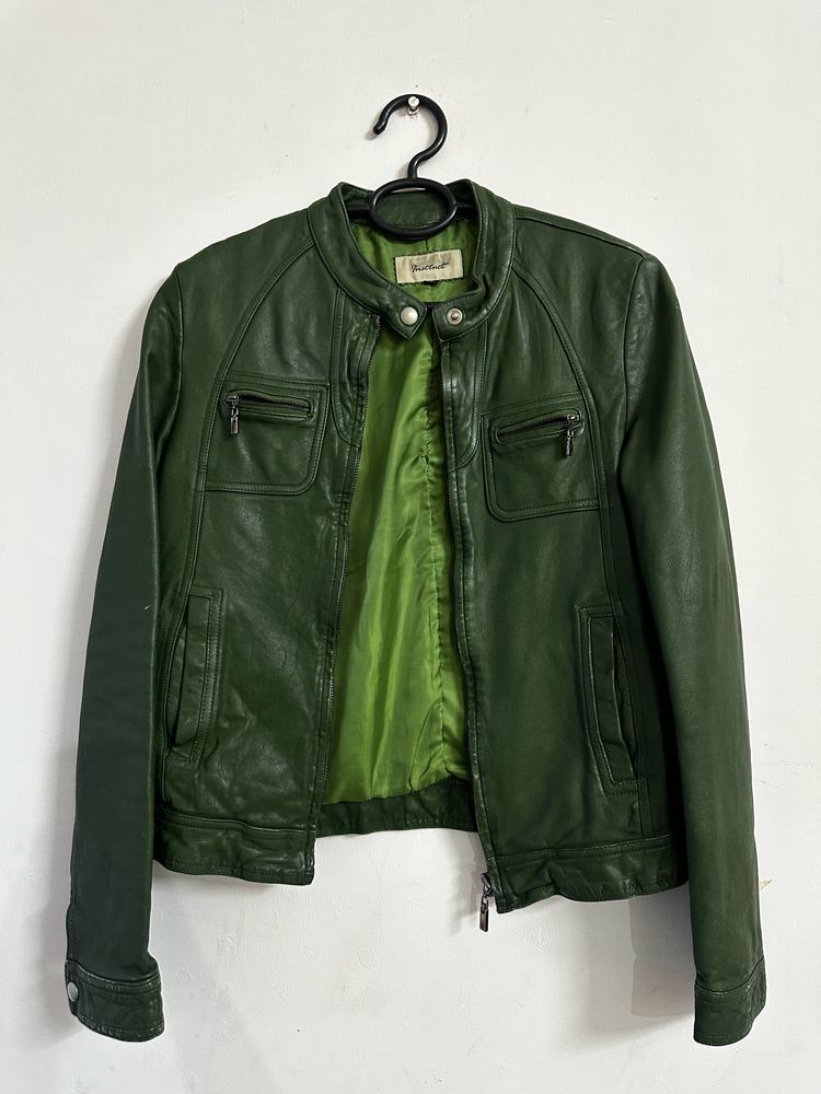 VINTAGE LEATHER JACKET OLIVE GREEN