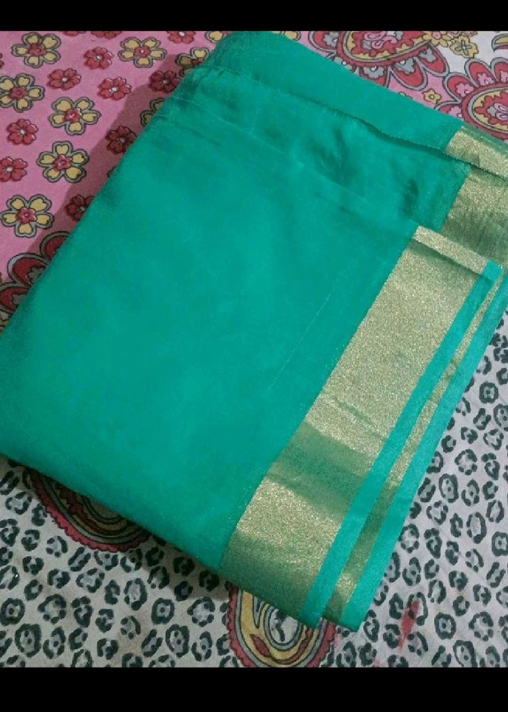 Unused Green Cotton Blend Saree