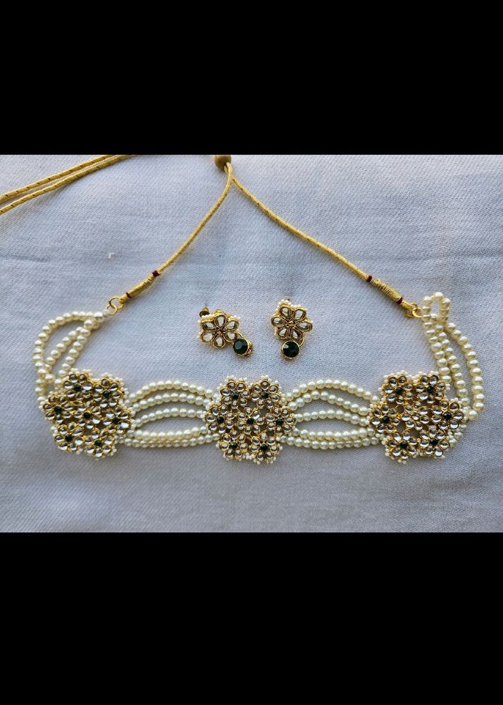 Pearl Necklace Choker Set Kundan ✨️