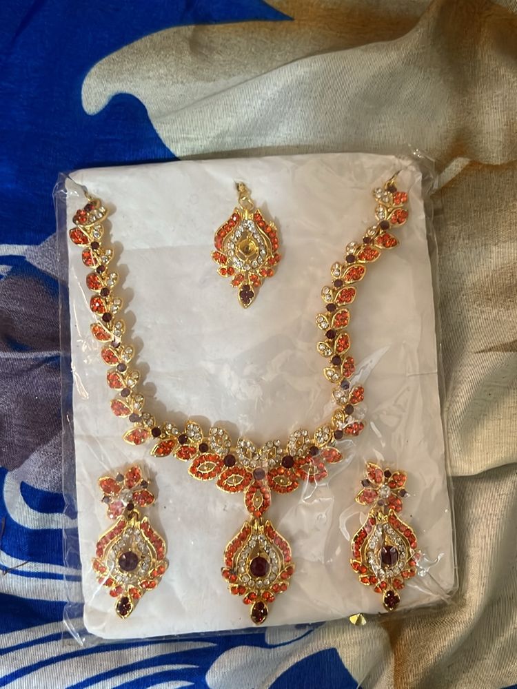 Unused Golden & Orange Jewelry Set