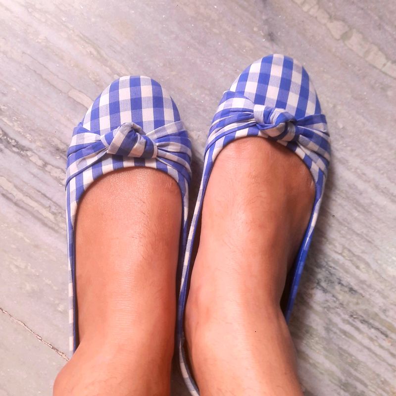 Blue Gingham Print Ballerinas