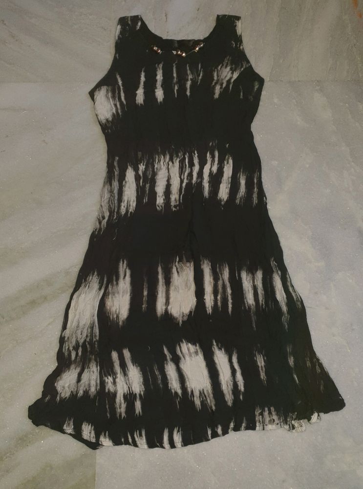 Cotton Midi Tie-dye Dress With Gold Neckline