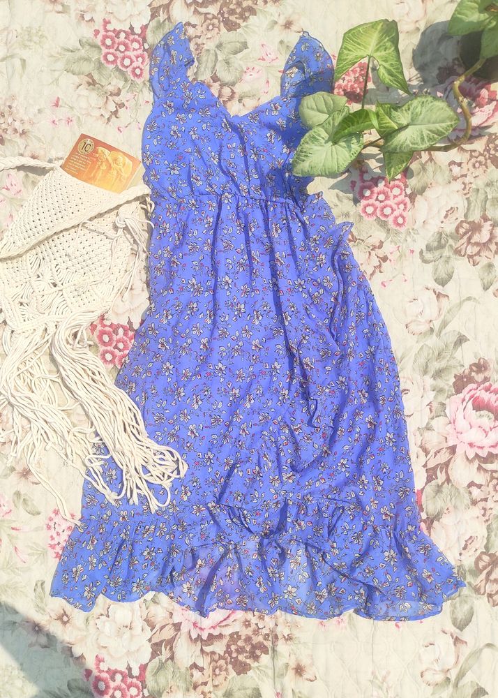 Blue Floral Print Dress