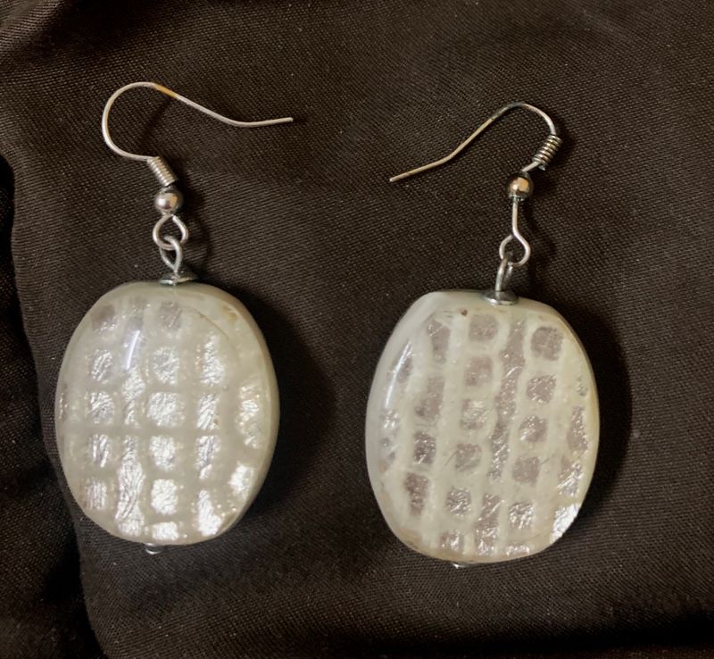 White Earrings With Self Design